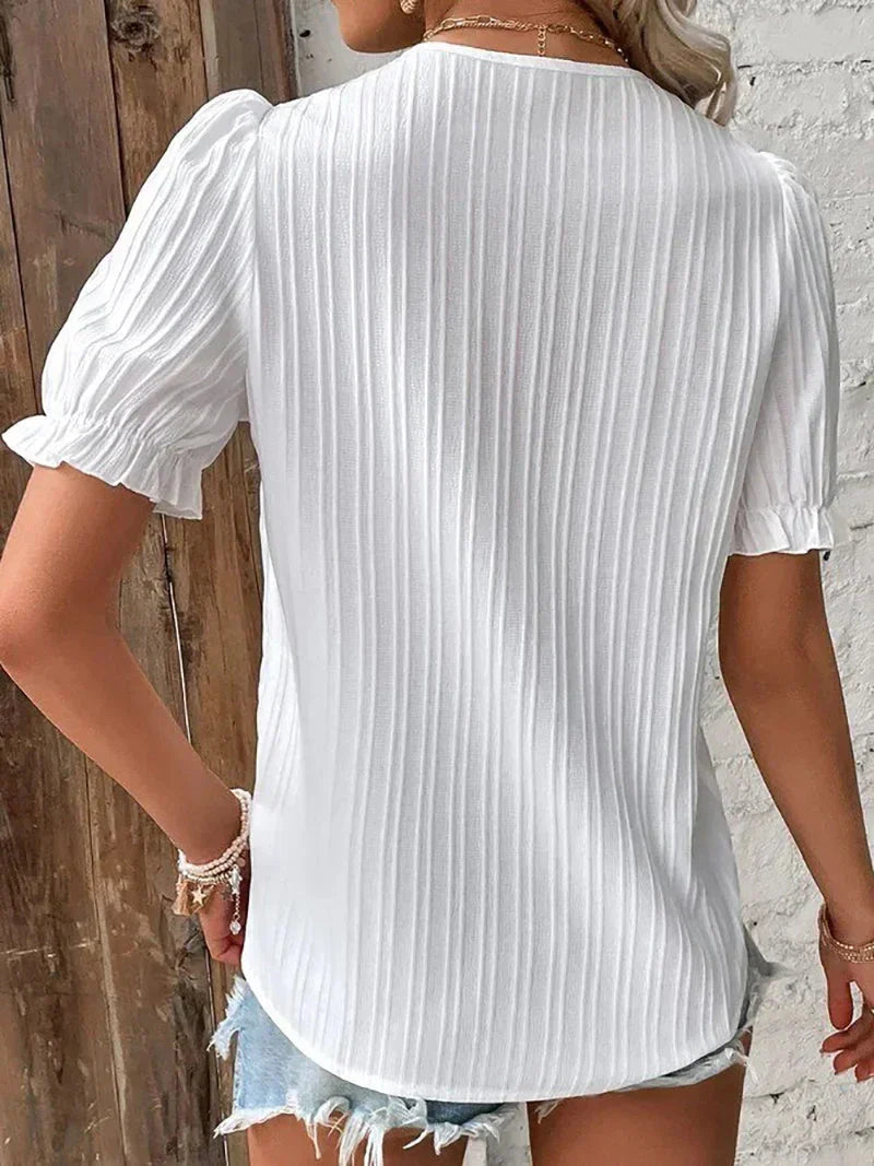 Women's Blouse | V-Neck Pleated Button Detail