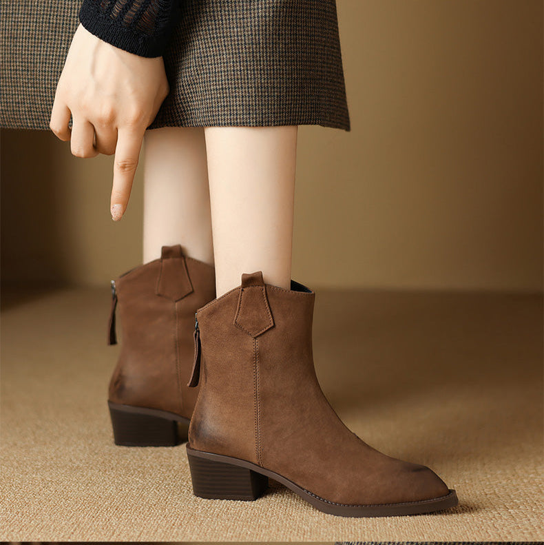 Boots For Women | Ankle Block Heel Pull Tab Detail