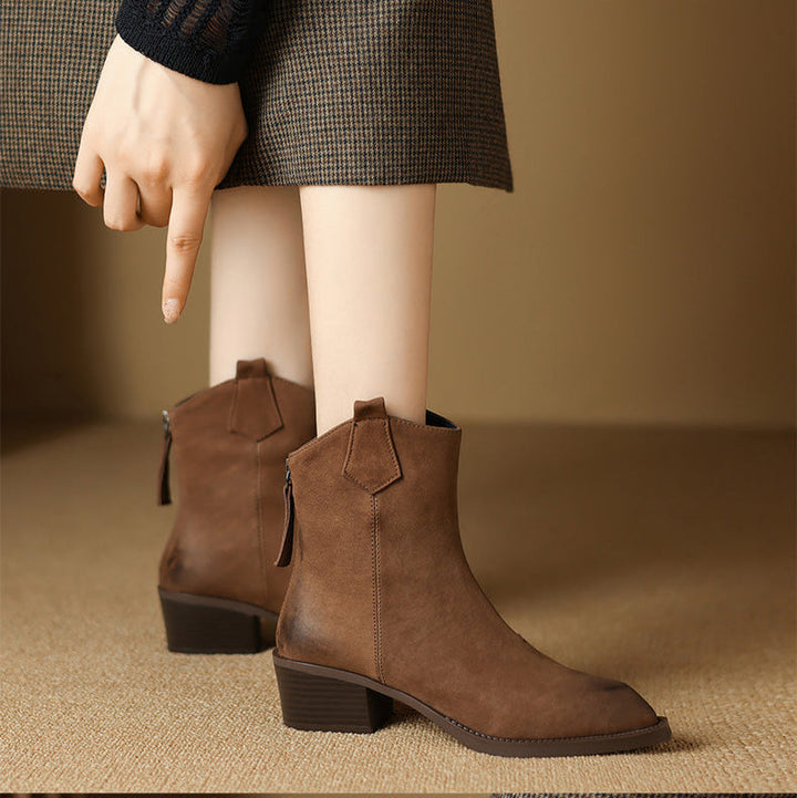 Boots For Women | Ankle Block Heel Pull Tab Detail