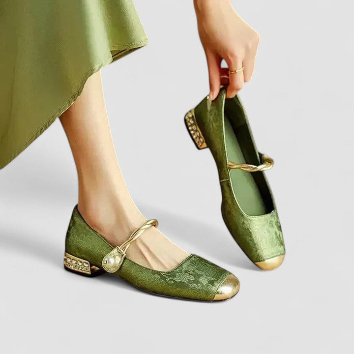 Mary Jane Shoes for Women | Low Block Heel Metallic Accents