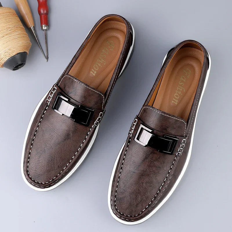 Men's Comfortable Loafers | Metal Bar Detail