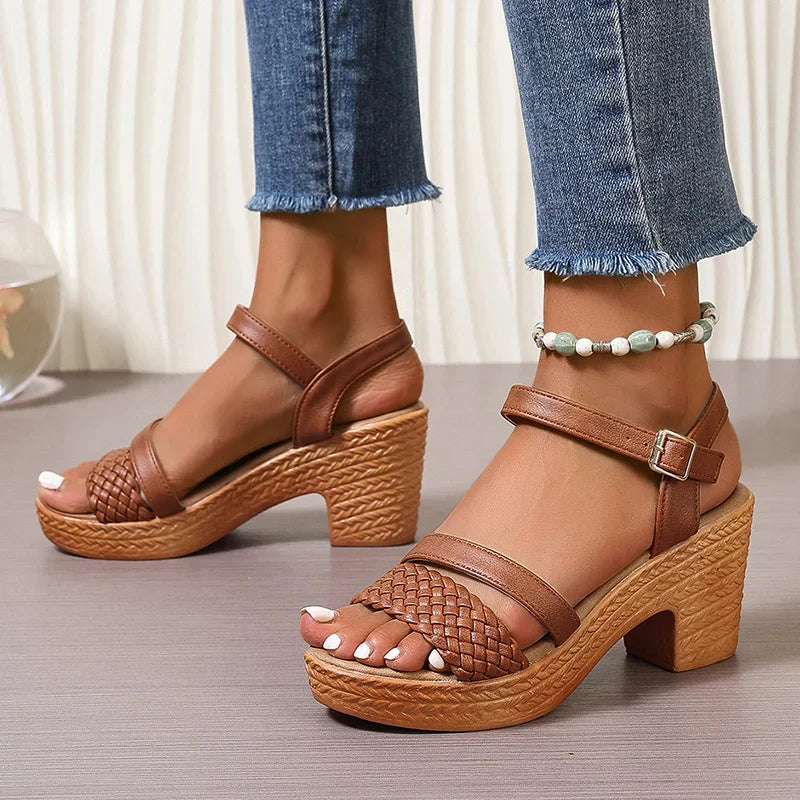 Sandals For Women | Block Heel Braided Strap