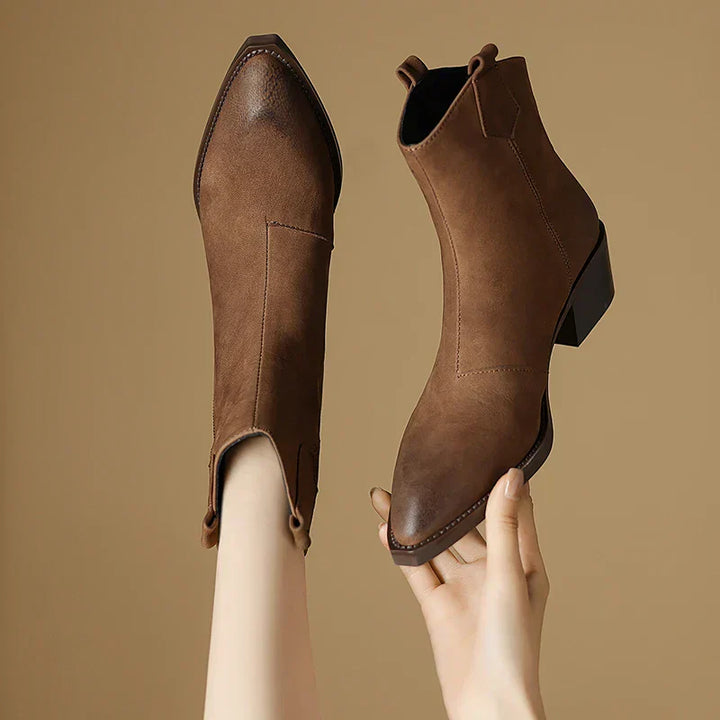 Boots For Women | Ankle Block Heel Pull Tab Detail