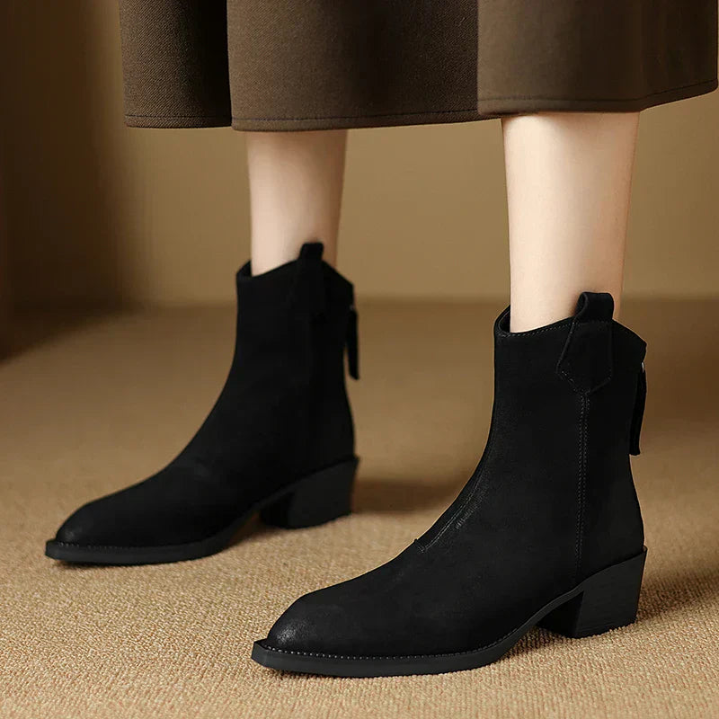 Boots For Women | Ankle Block Heel Pull Tab Detail