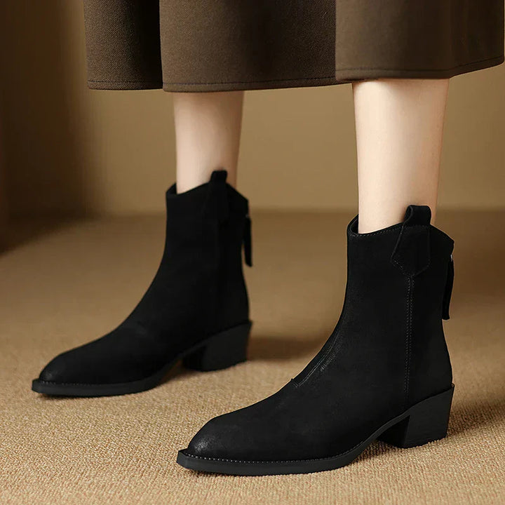 Boots For Women | Ankle Block Heel Pull Tab Detail