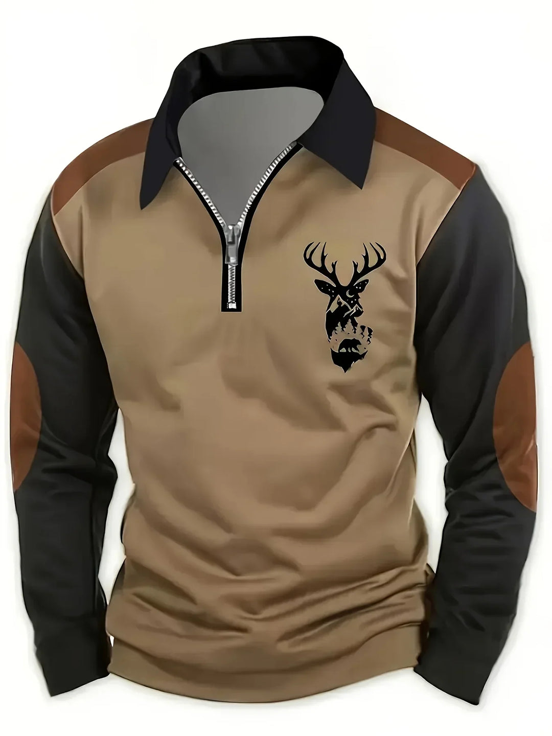 Men’s Long Sleeve Polo Shirt | Quarter Zip Contrast Panel