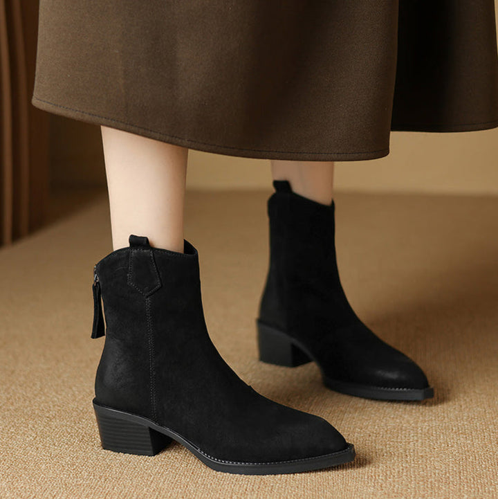 Boots For Women | Ankle Block Heel Pull Tab Detail