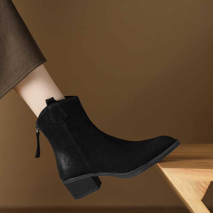 Boots For Women | Ankle Block Heel Pull Tab Detail