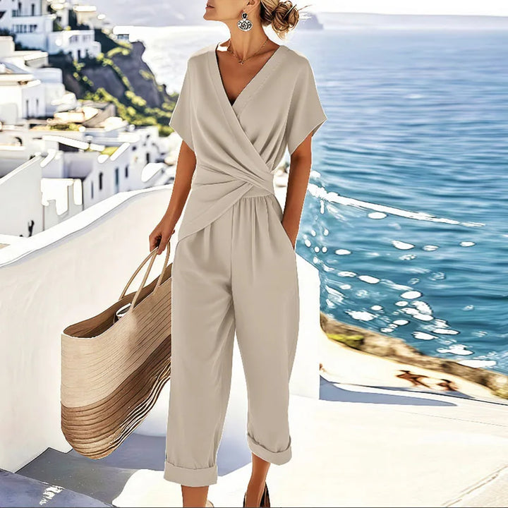 Women's Two-Piece Set | Short-sleeve Wrap-style Top