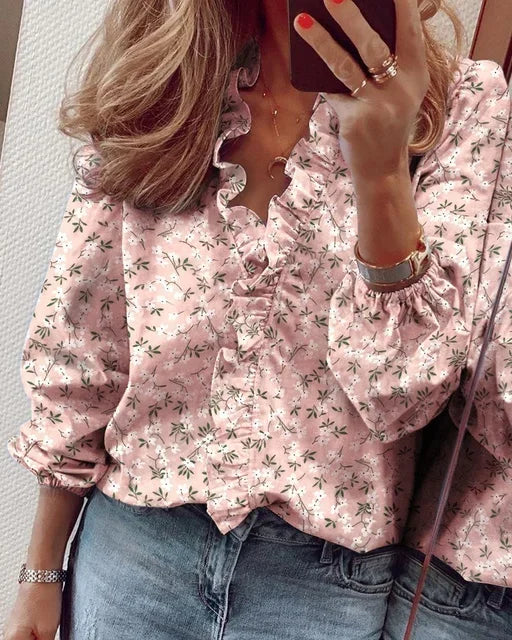 Women's Blouse | V-Neck Ruffle Trim