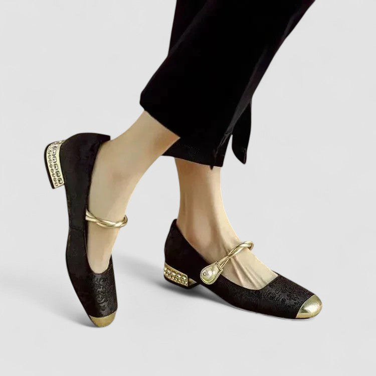 Mary Jane Shoes for Women | Low Block Heel Metallic Accents