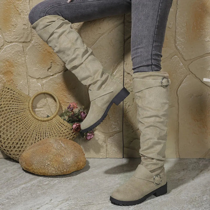 Knee High Boots for Women | Low Block Decorative Ring Accents