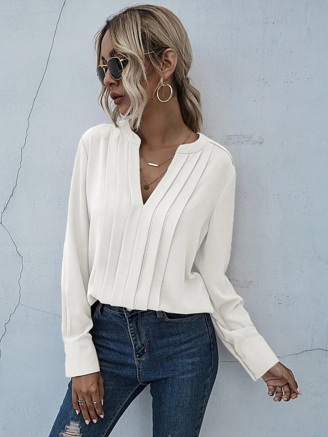Women’s Blouse | V-Neck Pleated
