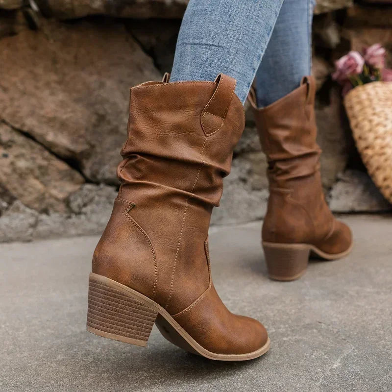 Boots for Women | Slouchy Block Heel Mid Calf