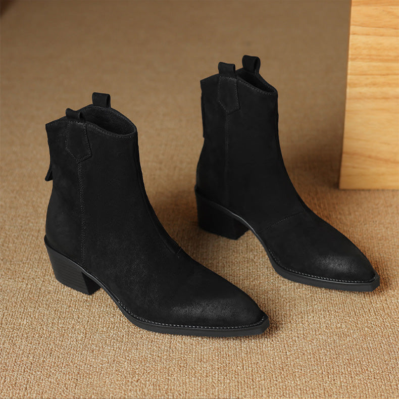 Boots For Women | Ankle Block Heel Pull Tab Detail