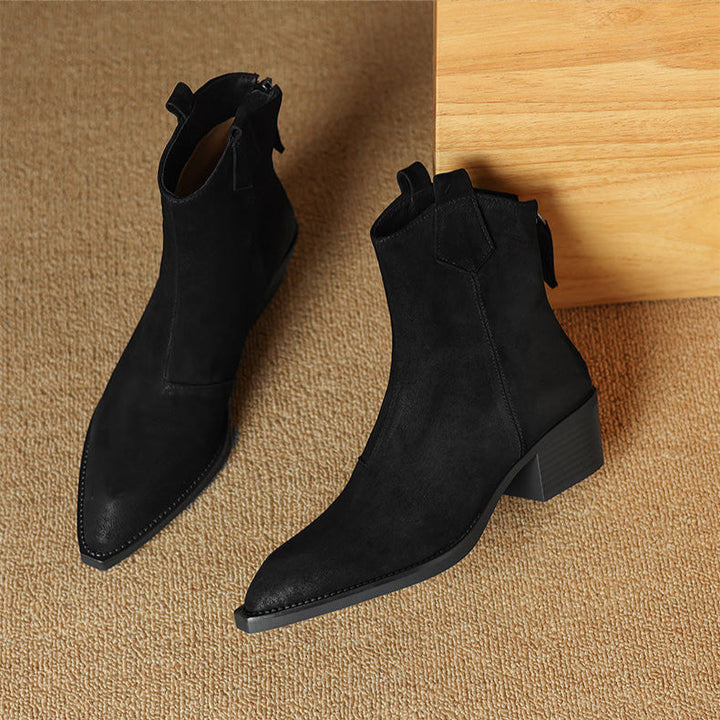 Boots For Women | Ankle Block Heel Pull Tab Detail