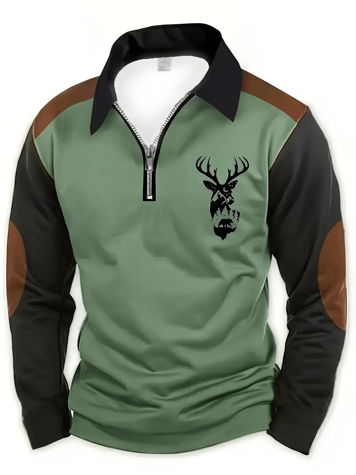 Men’s Long Sleeve Polo Shirt | Quarter Zip Contrast Panel