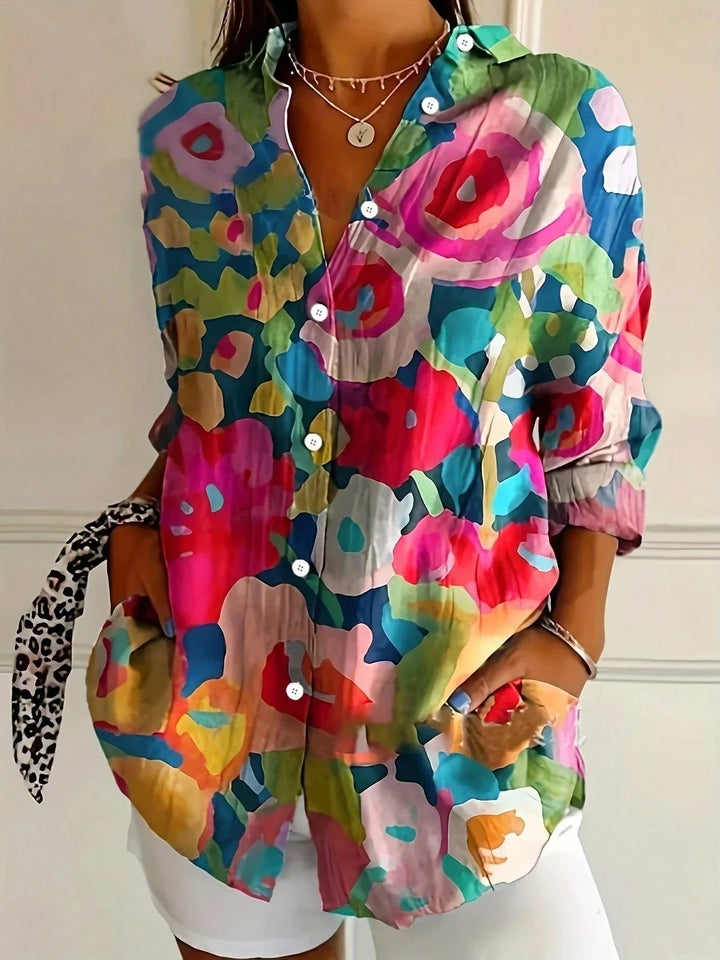 Women's Blouse | Button Front Abstract Print