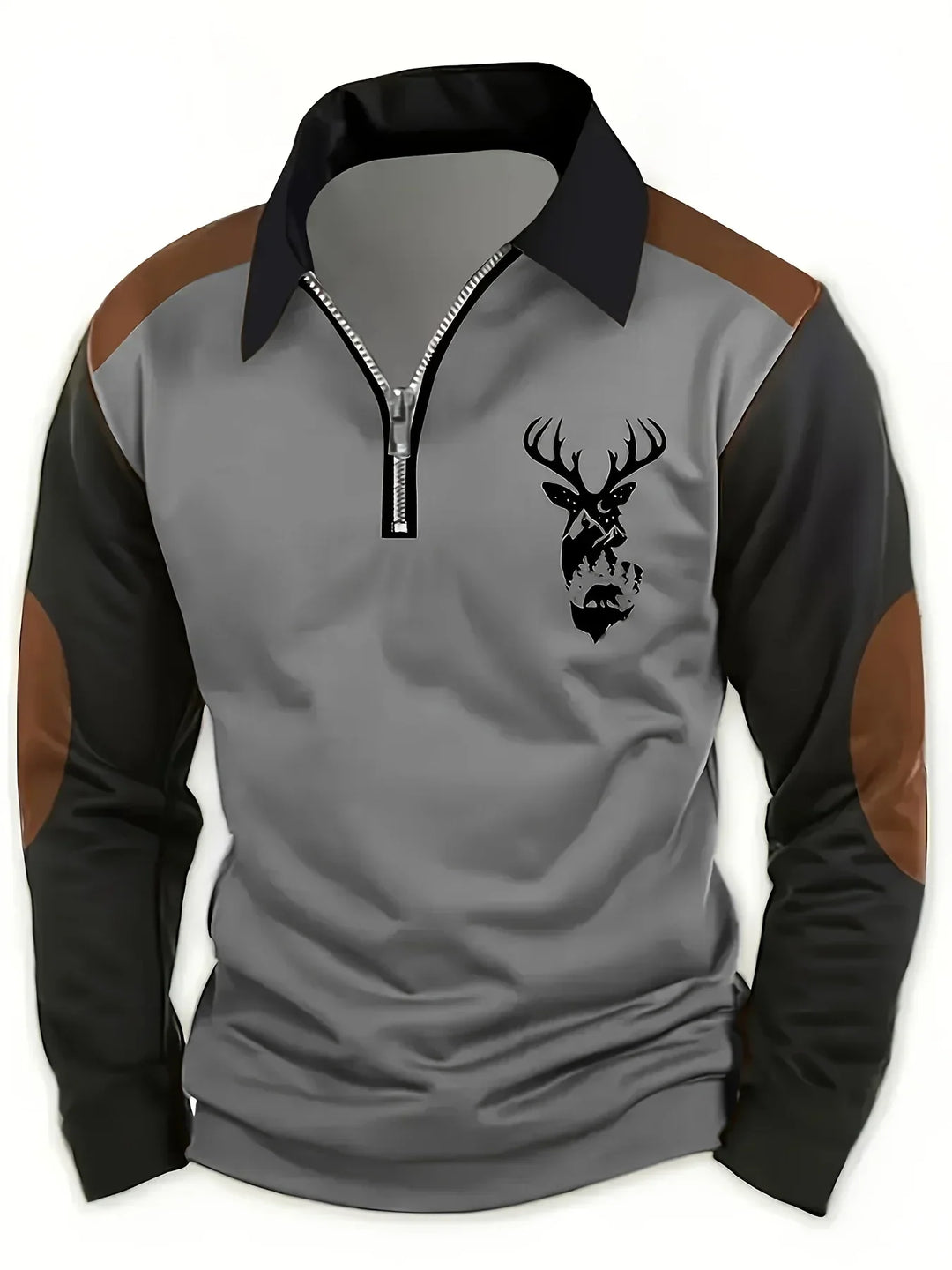 Men’s Long Sleeve Polo Shirt | Quarter Zip Contrast Panel