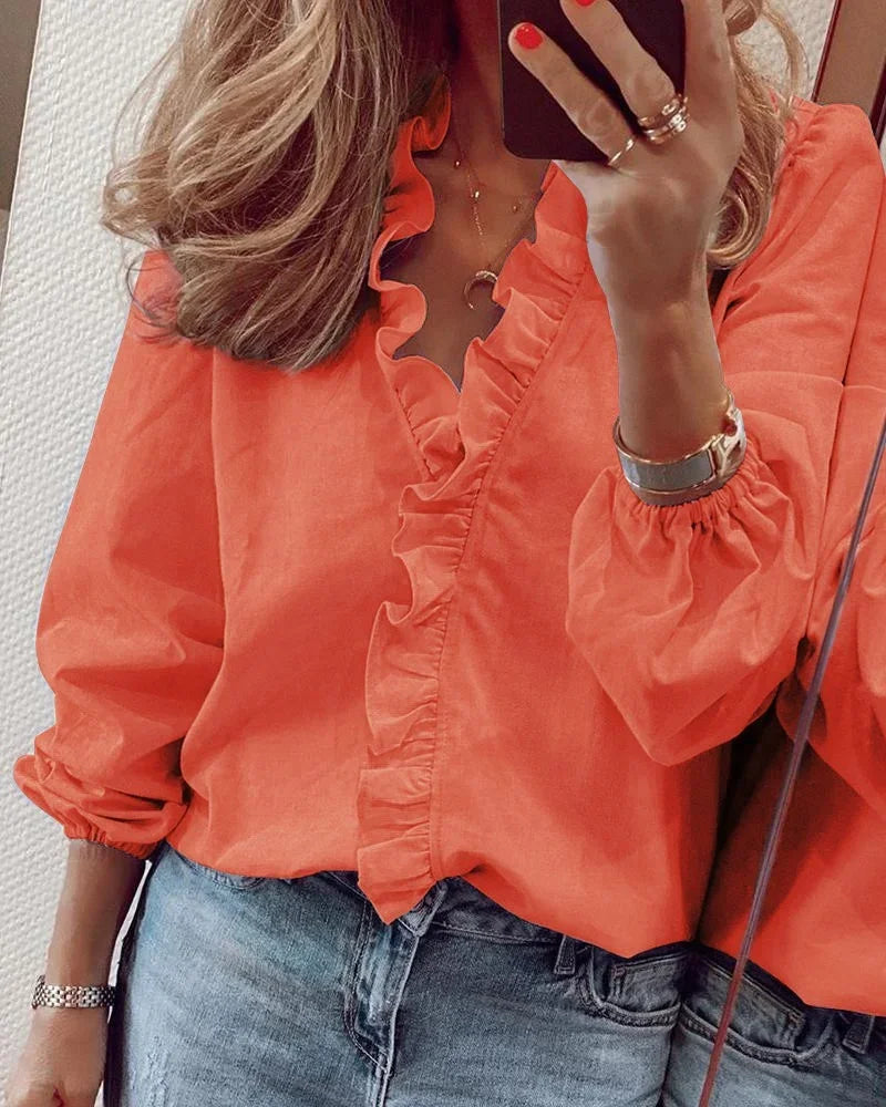 Women's Blouse | V-Neck Ruffle Trim