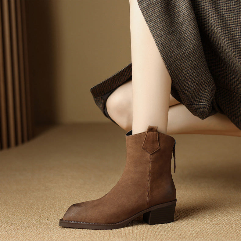 Boots For Women | Ankle Block Heel Pull Tab Detail