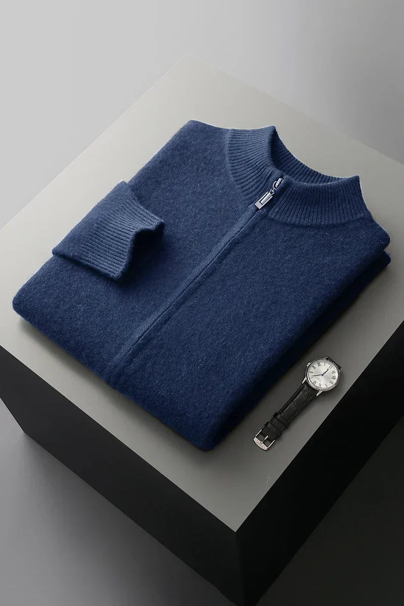 Men’s Cardigan | Zip Front Ribbed Collar