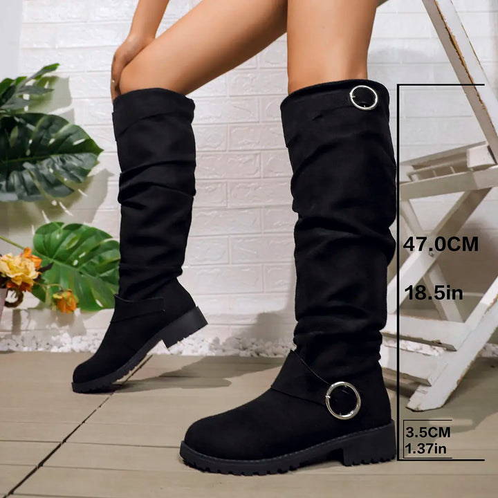 Knee High Boots for Women | Low Block Decorative Ring Accents