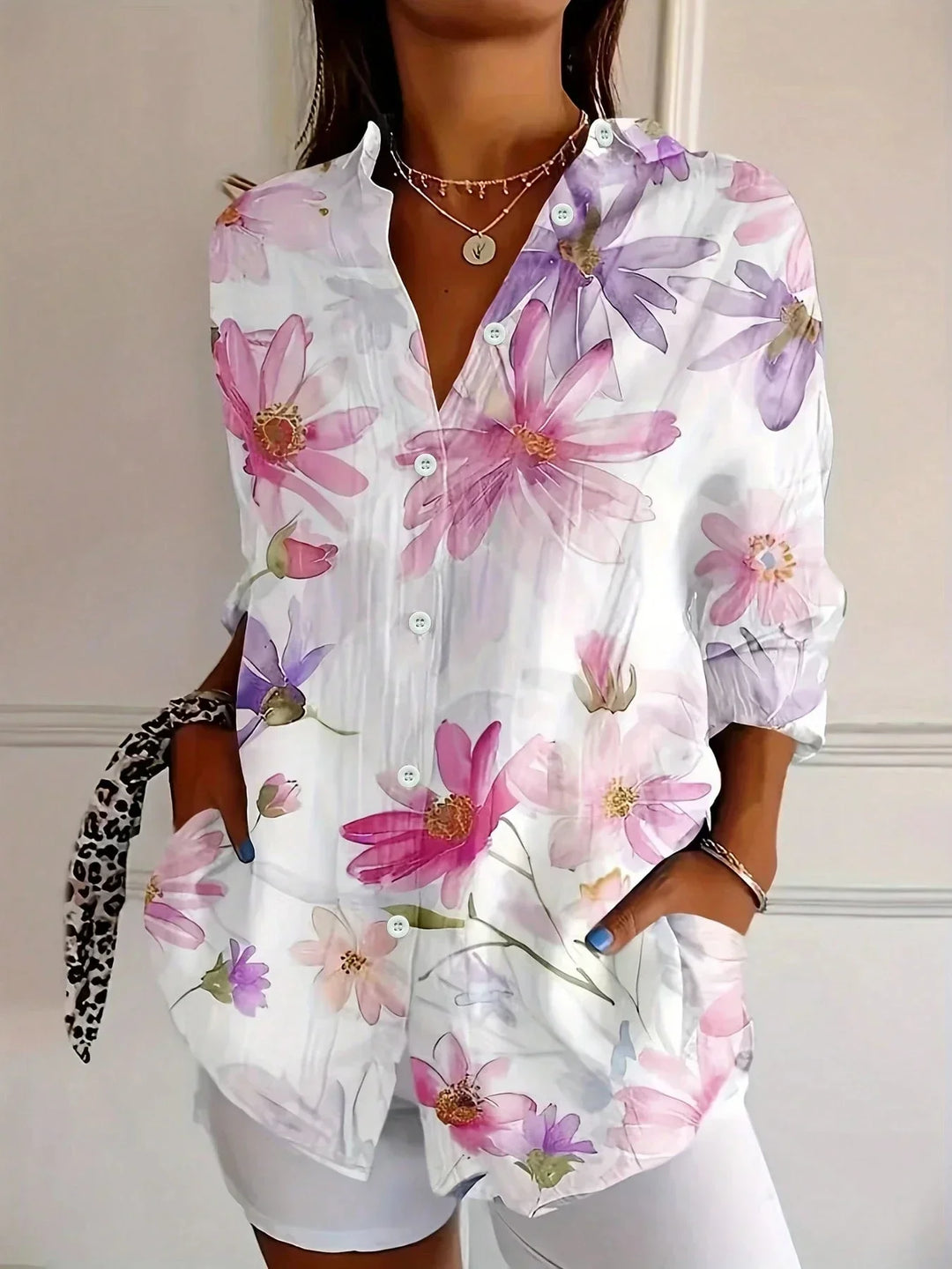 Women's Blouse | Button Front Abstract Print