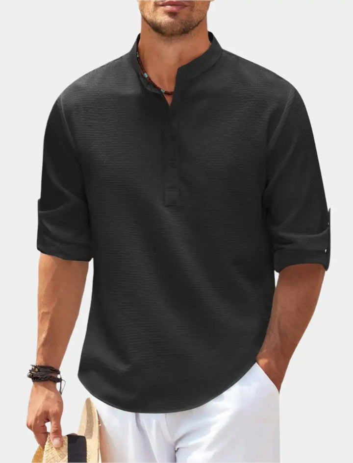 Men’s Shirt | Short Sleeve Stand Collar