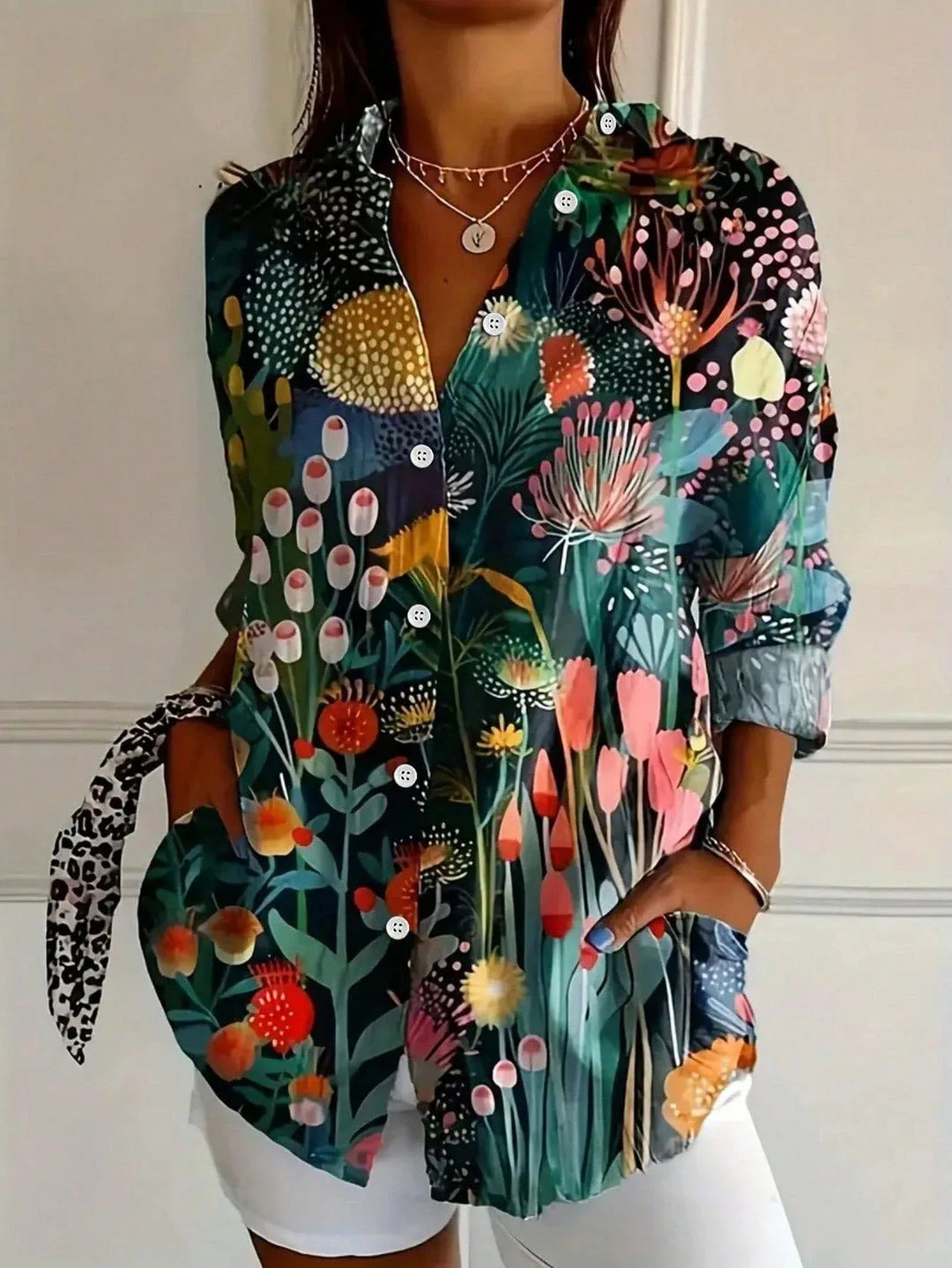 Women's Blouse | Button Front Abstract Print