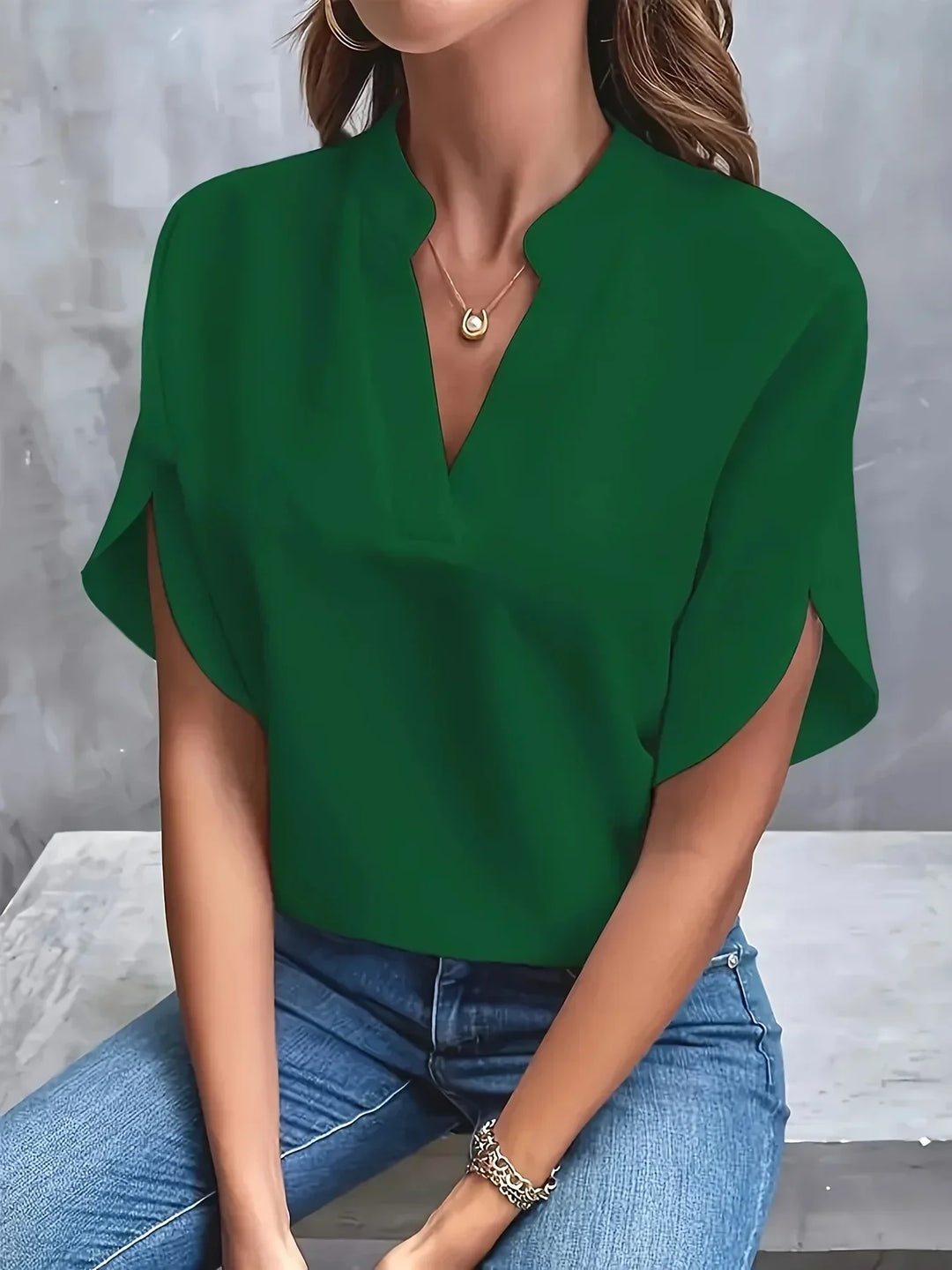 Women's Blouse | Split Neckline Short Sleeve