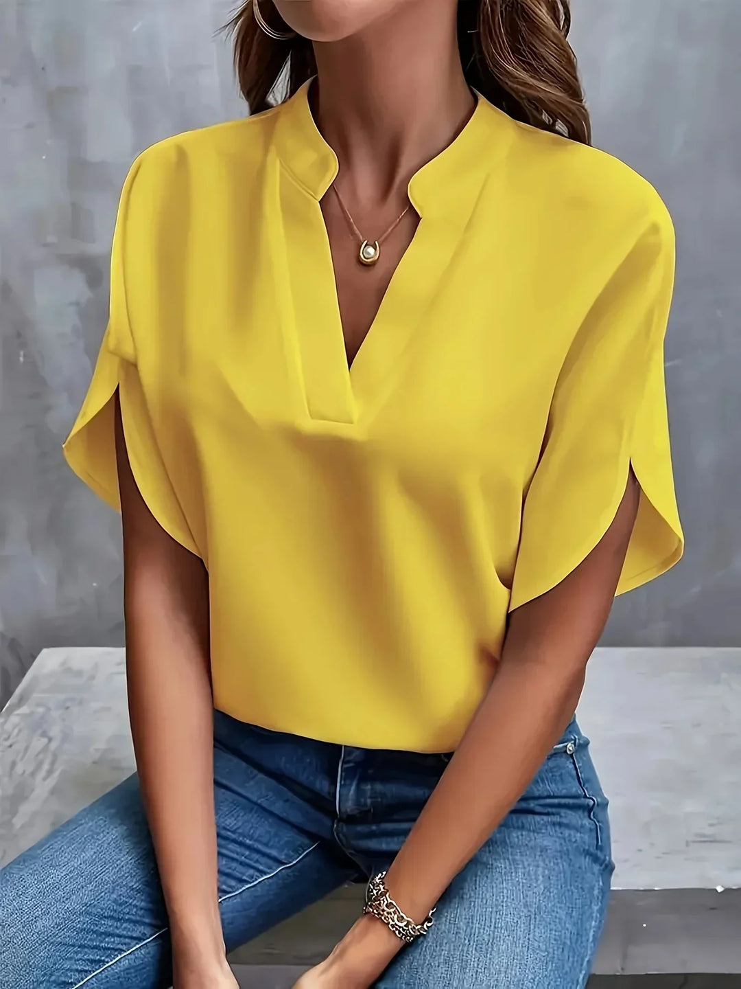 Women's Blouse | Split Neckline Short Sleeve