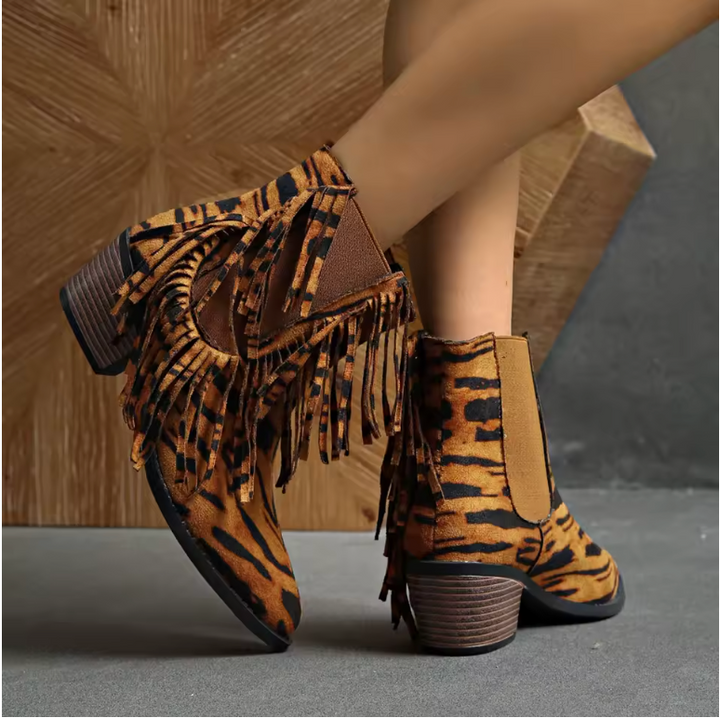 Boots for Women | Animal Print Fringe Detail
