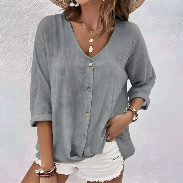 Women's Blouse | V-Neck Full Front Button Placket