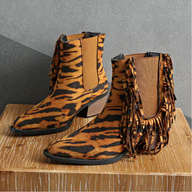 Boots for Women | Animal Print Fringe Detail