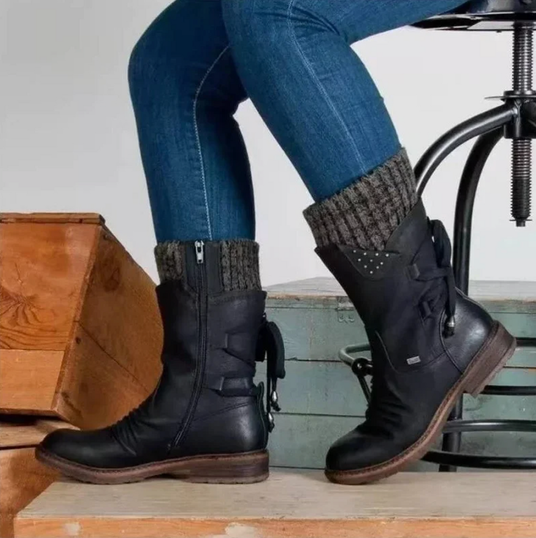 Boots For Women | Low Heel Lace-Up Front