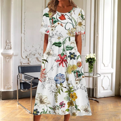 Women’s Dress | Floral Round Neck Midi
