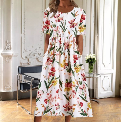 Women’s Dress | Floral Round Neck Midi