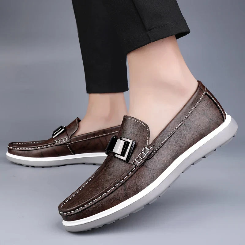Men's Comfortable Loafers | Metal Bar Detail