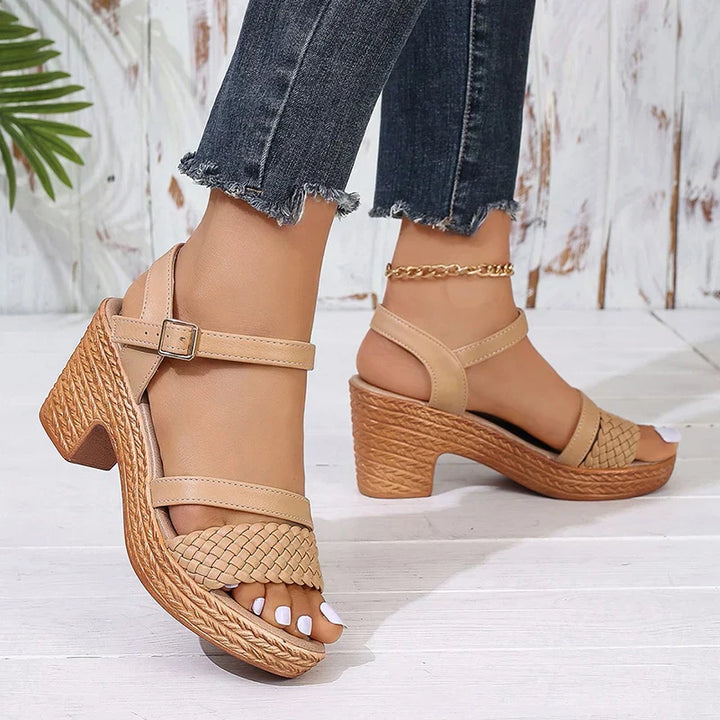 Sandals For Women | Block Heel Braided Strap