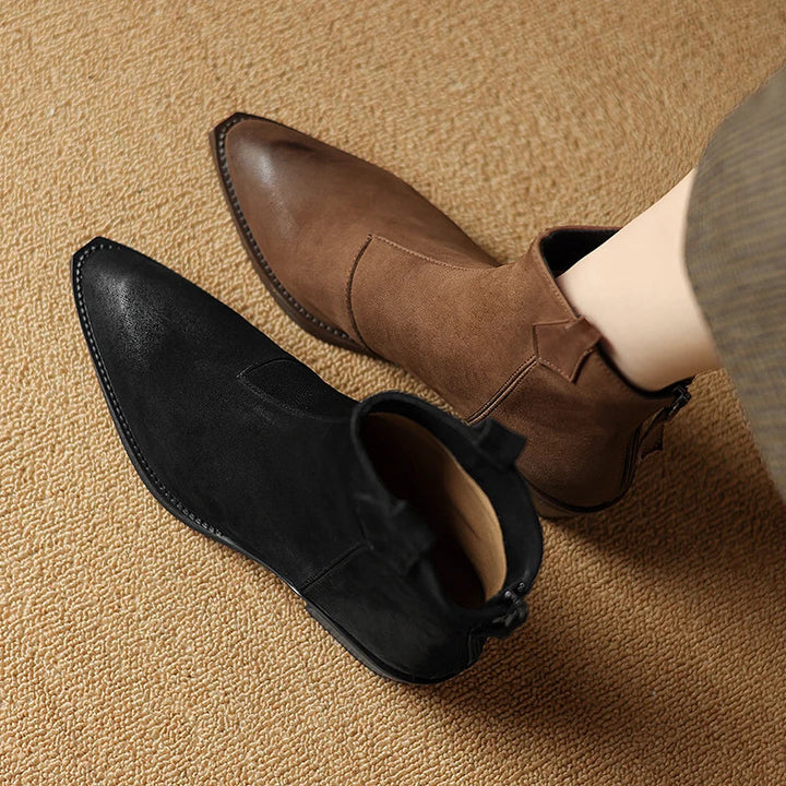 Boots For Women | Ankle Block Heel Pull Tab Detail