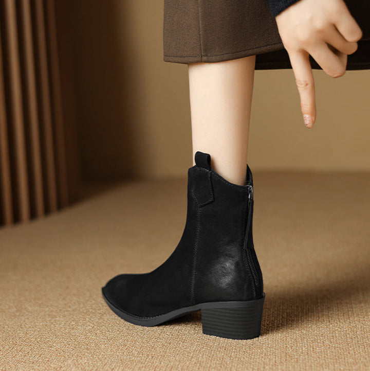 Boots For Women | Ankle Block Heel Pull Tab Detail