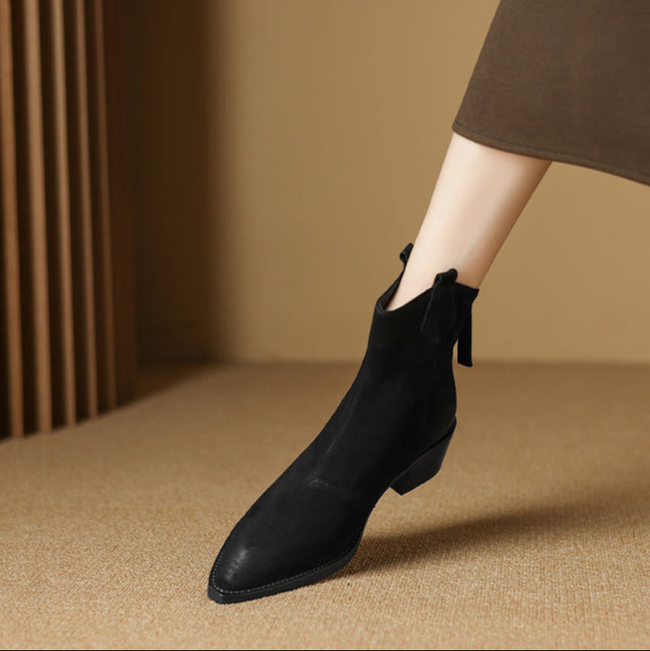 Boots For Women | Ankle Block Heel Pull Tab Detail