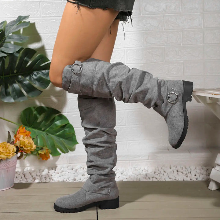 Knee High Boots for Women | Low Block Decorative Ring Accents