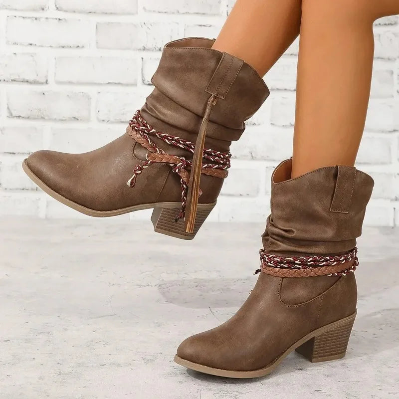 Boots for Women | Block Heel Side Tie
