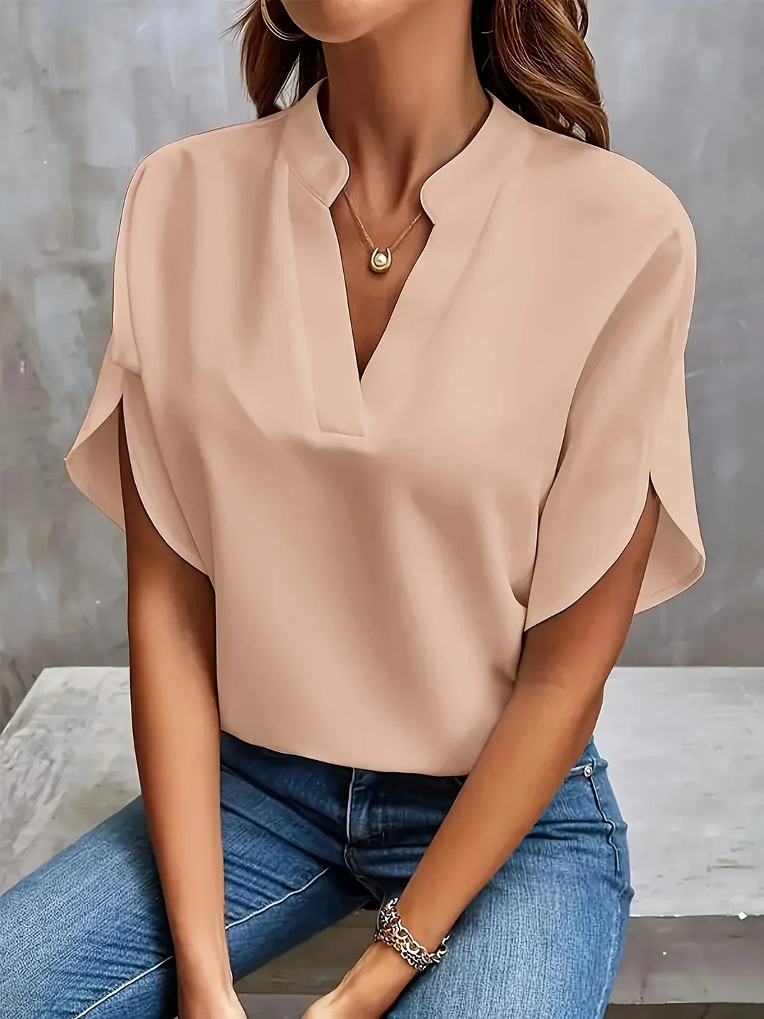 Women's Blouse | Split Neckline Short Sleeve