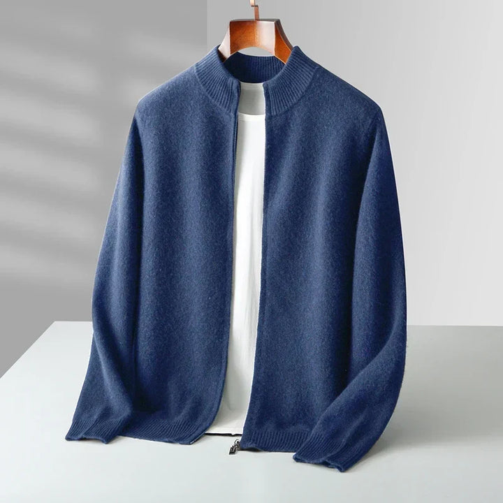 Men’s Cardigan | Zip Front Ribbed Collar