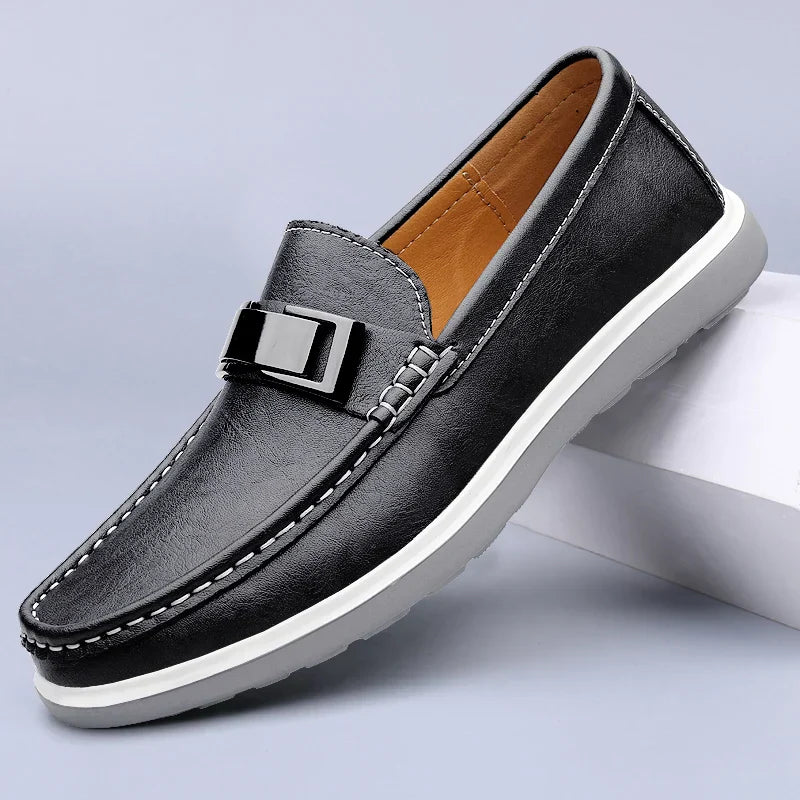 Men's Comfortable Loafers | Metal Bar Detail