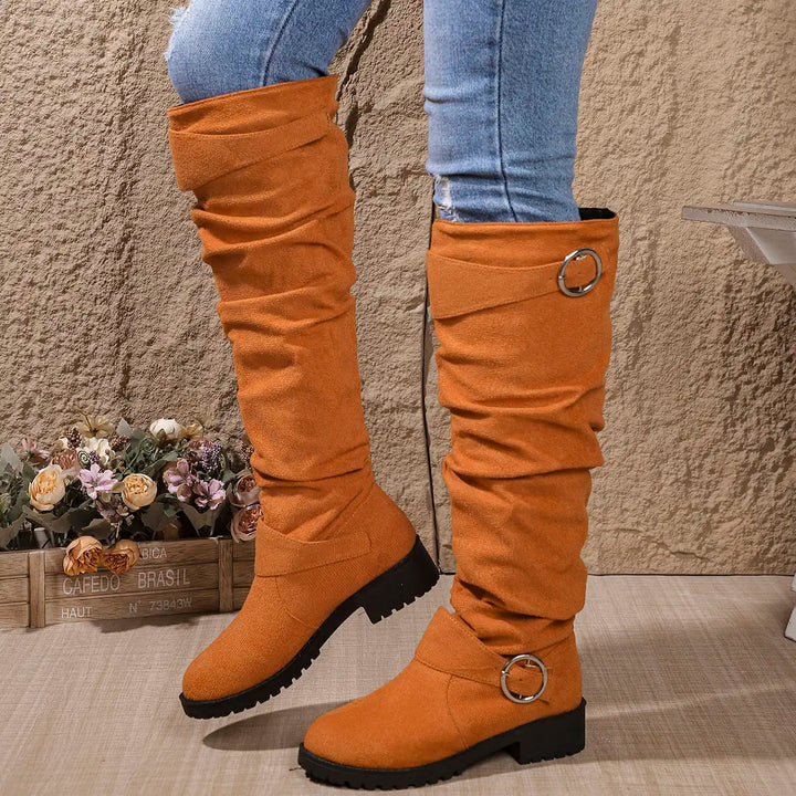 Knee High Boots for Women | Low Block Decorative Ring Accents