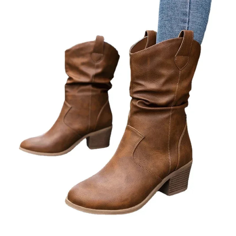 Boots for Women | Slouchy Block Heel Mid Calf